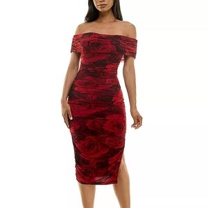 B DarlinJuniors' Off-The-Shoulder Shirred Bodycon‎ Dress Sz Extra Small